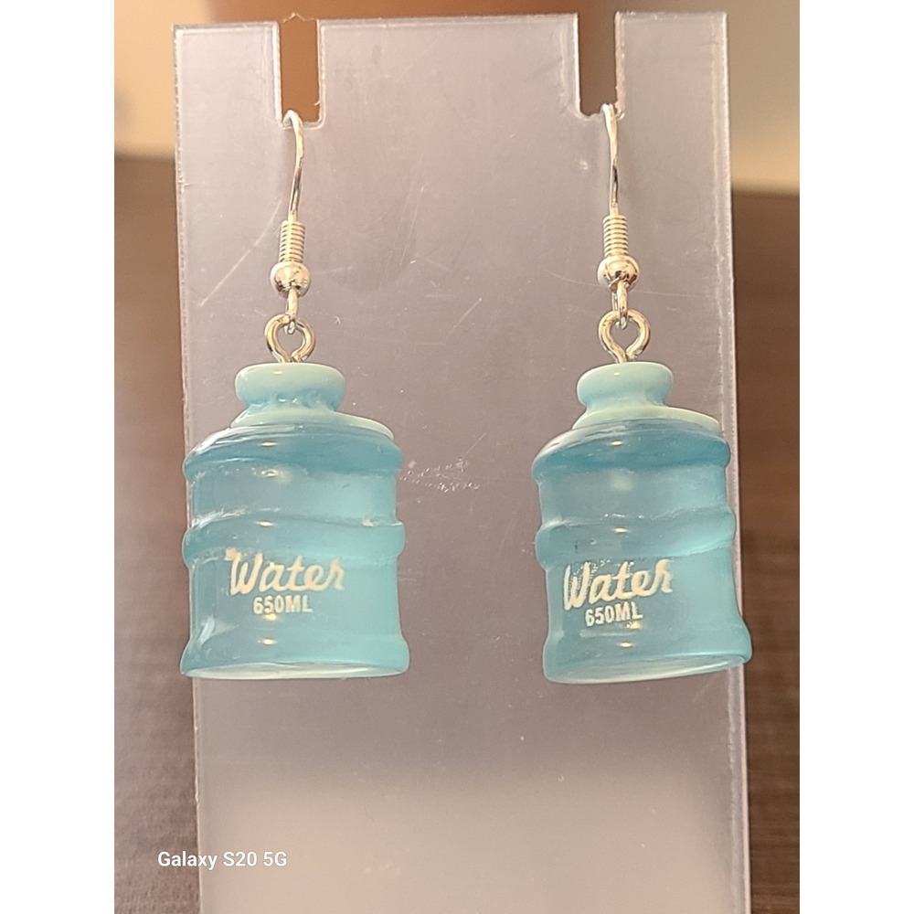 Handmade Blue Water Jug Miniature Dangle Earrings Novelty Kitschy NEW